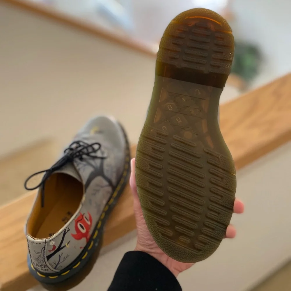 Dr. Martens Gray Graphic Lace-Up Shoes with Black Laces and Yellow Stitching - Picture 5 of 5